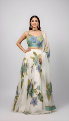 Purple Pink Lehenga Set with hand painted with embroidered