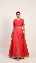 Sunrise Red Lehenga Set with Golden Sequin and Beads Handwork