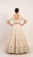 Coral Peach Pink Lehenga Set with Mirror and Beads Embroidery