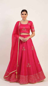 Cherry Pink Lehenga Set with Gloden Beads and Mirror work