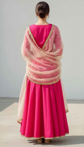 Pink Anarkali Set with Attached Lace n GotaPatti Dupatta