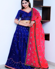 Royal Blue with Magenta Pink Lehenga Set with Hand Sequins Embroidery