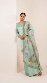Mint Green Sharara Set With Hand painted Dupatta