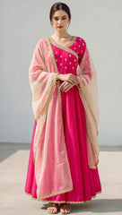 Pink Anarkali Set with Attached Lace n GotaPatti Dupatta