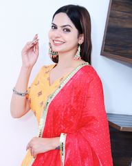 Dark Orange with Red Dupatta Lehenga Set with Glass thread Embroidery work
