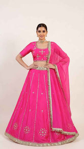 Hot Pink Lehenga Set with Golden Sequin wok