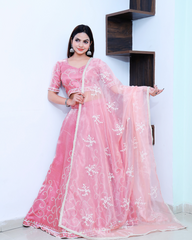 Salmon Pink Lehenga Set with hand embroidered sequin work