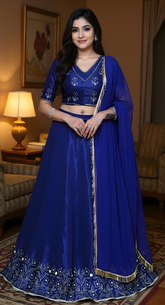 Deep Royal Blue Lehenga set with golden embroidered work