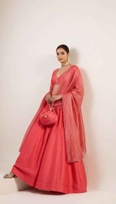 Candy Red Lehenga Set with Tissue Dupatta