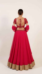 Lust Red Lehenga Set with Golden Beads and Sequin Embroidery
