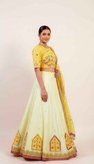 Bright Yellow and Off White Lehenga Set with Sequin Hand Embroidery