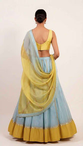 Bright Yellow And Light Blue lehenga Set with Gotta Patti Work