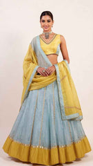Bright Yellow And Light Blue lehenga Set with Gotta Patti Work
