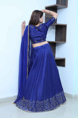 Deep Royal Blue Lehenga set with golden embroidered work