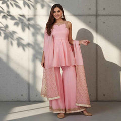 Baby Pink Sharara Set with Dupatta with Hand Embroidery Work