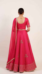 Cherry Pink Lehenga Set with Gloden Beads and Mirror work