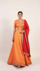 Dark Orange with Red Dupatta Lehenga Set with Glass thread Embroidery work