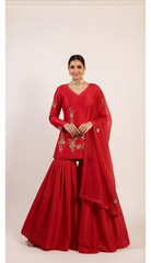 Vibrant Red with Gold Sequins Work Sharara Set
