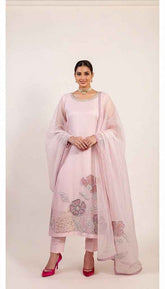Blush Pastel Pink Suit Set with handpainted and embroidery Dupatta