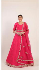 Crimson Pink Lehenga Set With Beads and Sequins Hand Embroidery