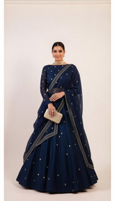 Denim Blue Lehenga Set with Sequin Hand Embroidery