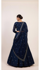 Denim Blue Lehenga Set with Sequin Hand Embroidery