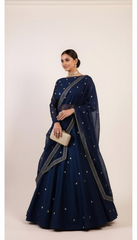 Denim Blue Lehenga Set with Sequin Hand Embroidery