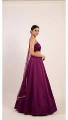 Plain Dark Purple Lehenga Set With Gota patti work