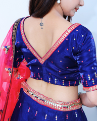 Royal Blue with Magenta Pink Lehenga Set with Hand Sequins Embroidery