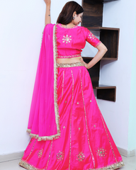 Hot Pink Lehenga Set with Golden Sequin wok