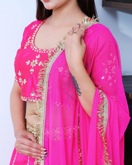 Hot Pink Lehenga Set with Golden Sequin wok
