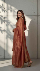 Kurta Set with Dupatta in Mud Marron with Gotta Patti Work