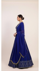 Deep Royal Blue Lehenga set with golden embroidered work