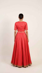 Sunrise Red Lehenga Set with Golden Sequin and Beads Handwork