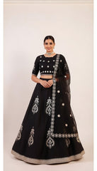 Black Lehenga set with hand embroidered with Light baby Pink sequin