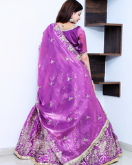 Plum Purple Lehenga Set with Light Golden Thread Machine Embroidery