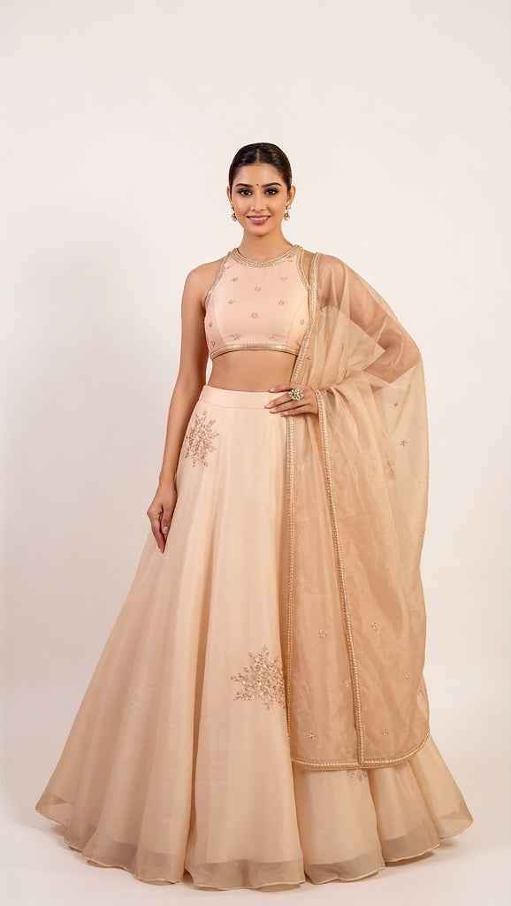 Ivory Off White Lehenga Set with Beads and Sequins Hand Embroidery
