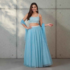 Ice Blue Lehenga Set with Beads Embroidery Hand Work
