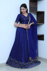 Deep Royal Blue Lehenga set with golden embroidered work