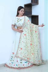 Off White Lehenga Set with Hand Thread Embroidery Work