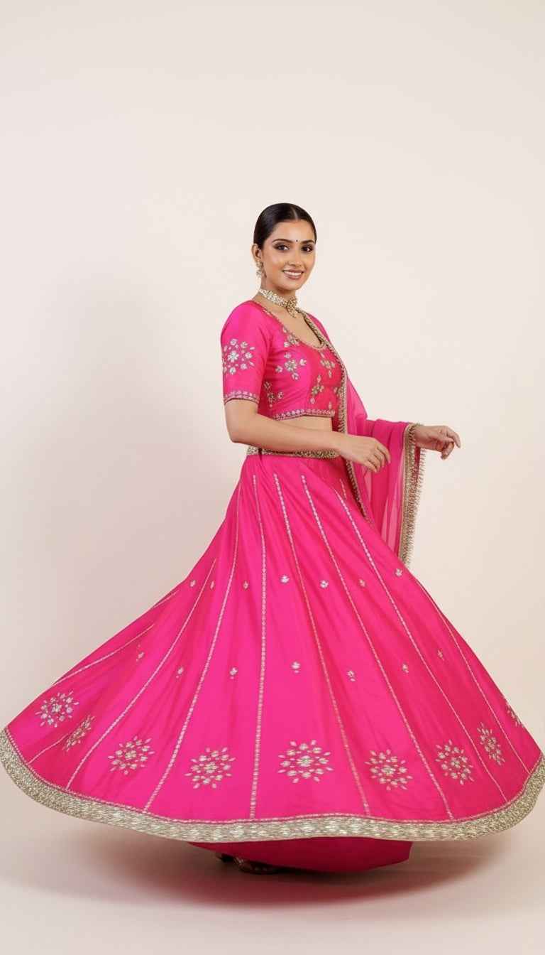Hot Pink Lehenga Set with Golden Sequin wok