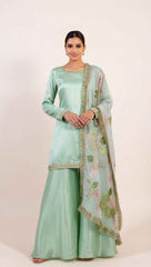 Mint Green Sharara Set With Hand painted Dupatta