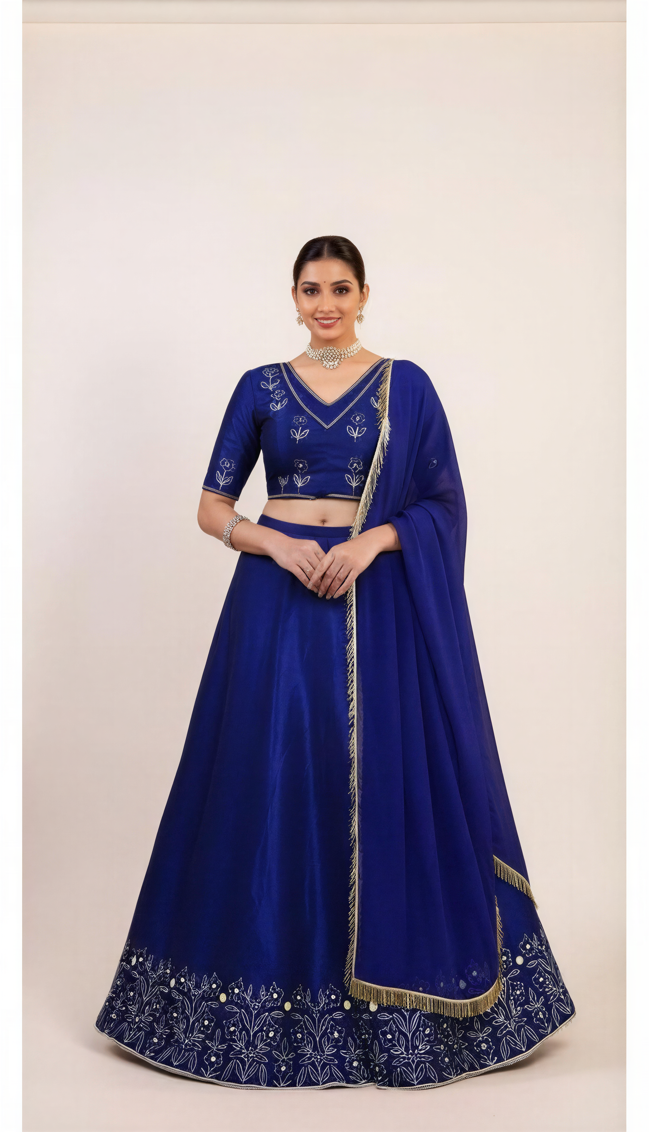 Deep Royal Blue Lehenga set with golden embroidered work