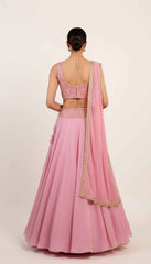 Blossom Pink Lehenga Set with Minimalisic Golden Hand Embroidery