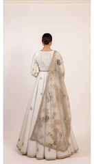 Off White One Piece Gown With Handembroidery and Handpainted Dupatta