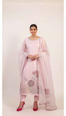 Blush Pastel Pink Suit Set with handpainted and embroidery Dupatta