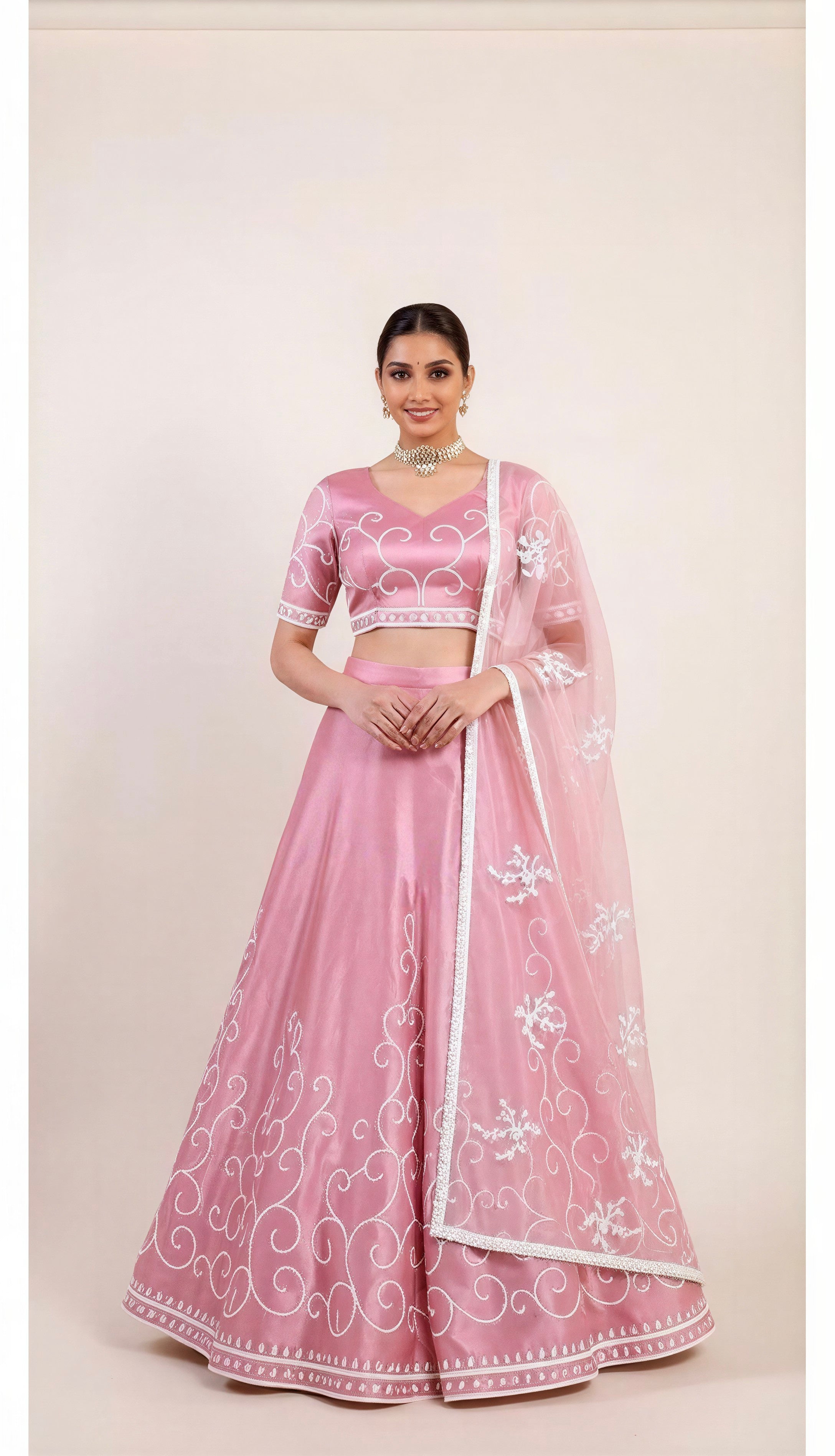 Salmon Pink Lehenga Set with hand embroidered sequin work