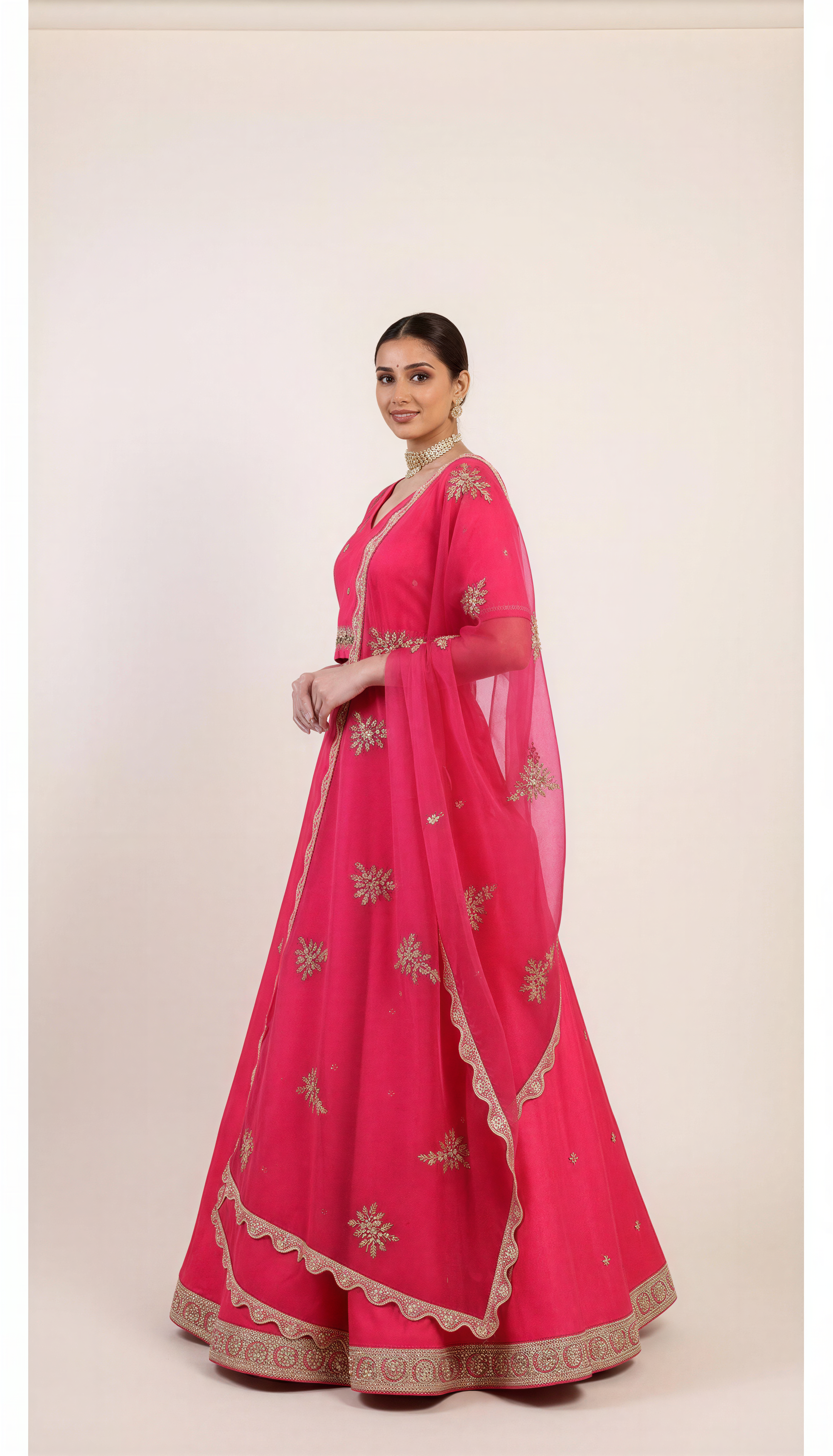 Crimson Pink Lehenga Set With Beads and Sequins Hand Embroidery