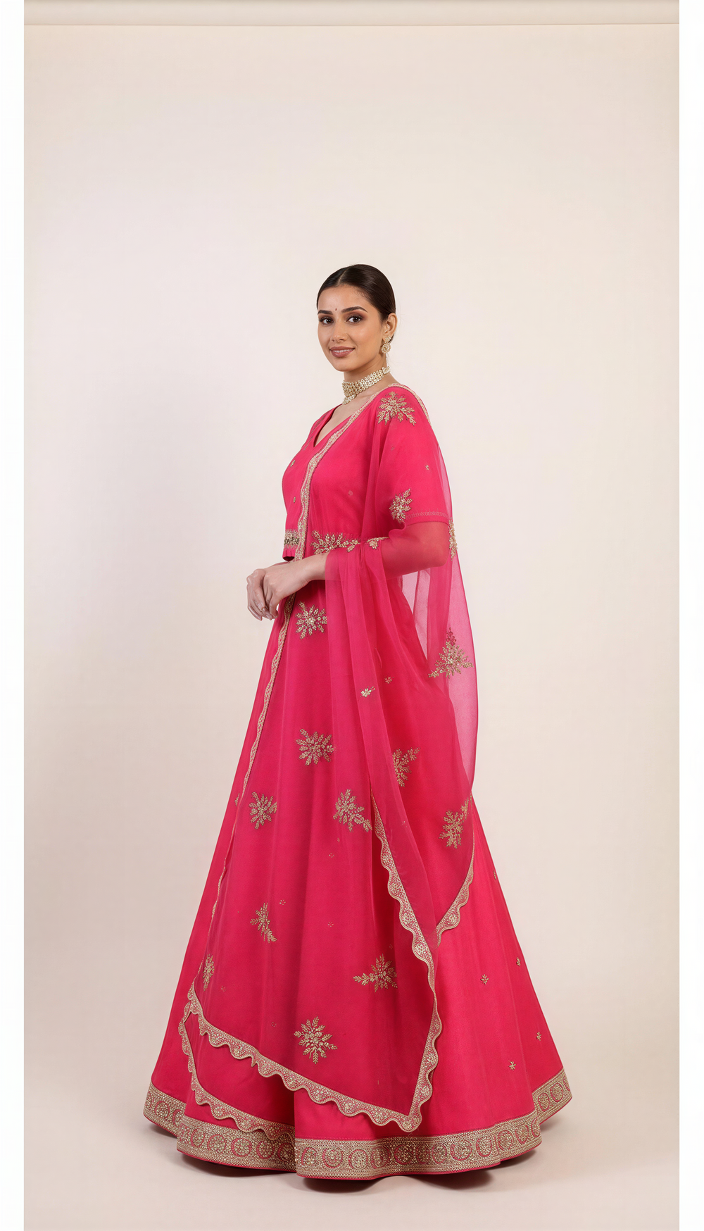 Crimson Pink Lehenga Set With Beads and Sequins Hand Embroidery