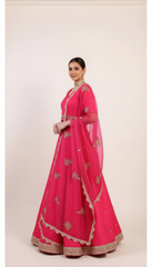 Crimson Pink Lehenga Set With Beads and Sequins Hand Embroidery